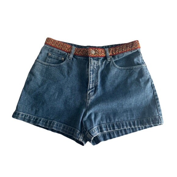 Vintage 90s Bum Equipment Jean Shorts 13/14 Blue Denim Grunge High Waist Belt - Picture 1 of 12